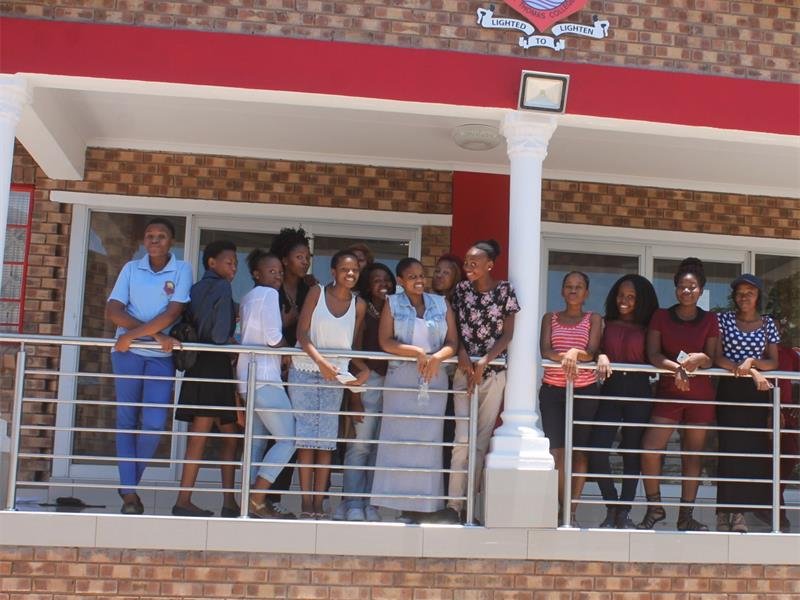 Learners at the entrance of St Thomas College, Burgersfort